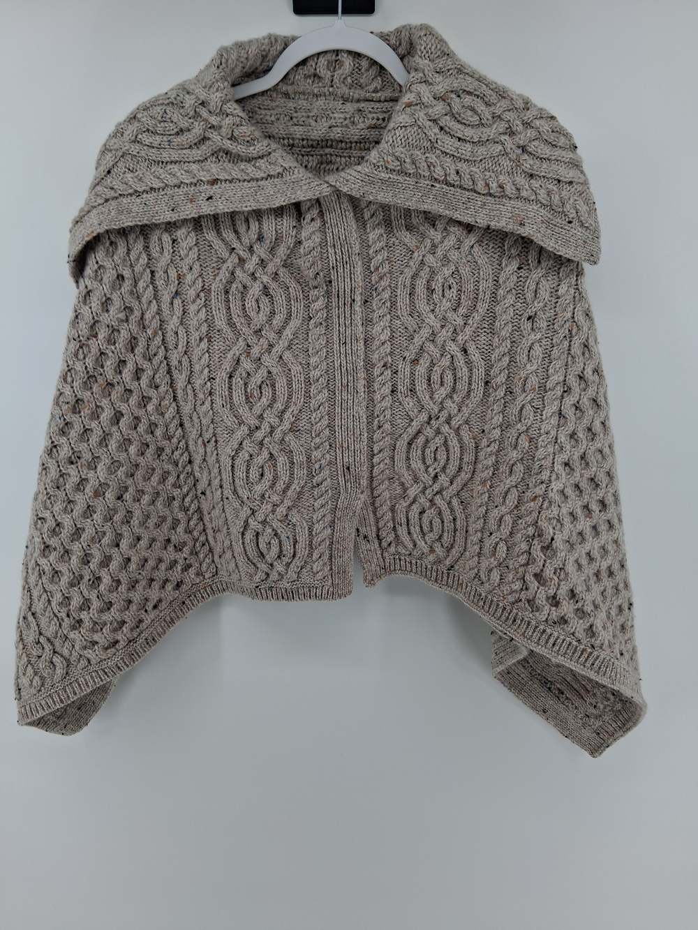 Cable-Knit Hooded Poncho Shrug - Taupe